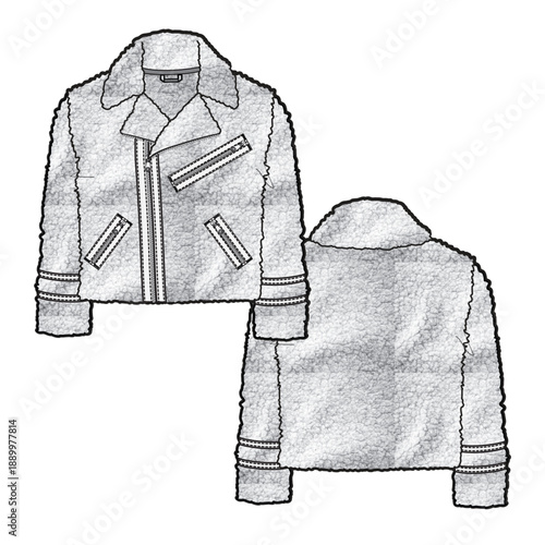 Kids fleece peacoat vector design mockup template technical flat sketch.