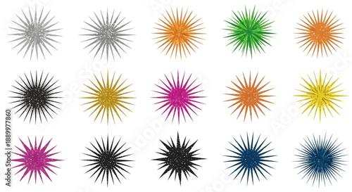 Collection of Sparkling Starburst Vector Elements in Various Vibrant Colors
