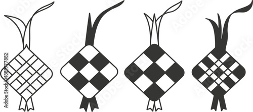 Traditional Ketupat rice dumpling silhouettes vector collection, decorative symbols for Hari Raya Idul Fitri festival celebration