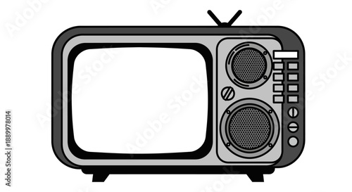 Vintage Television Set Illustration with Blank Screen and Antenna