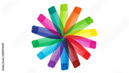 Colorful markers arranged in a circle on white background