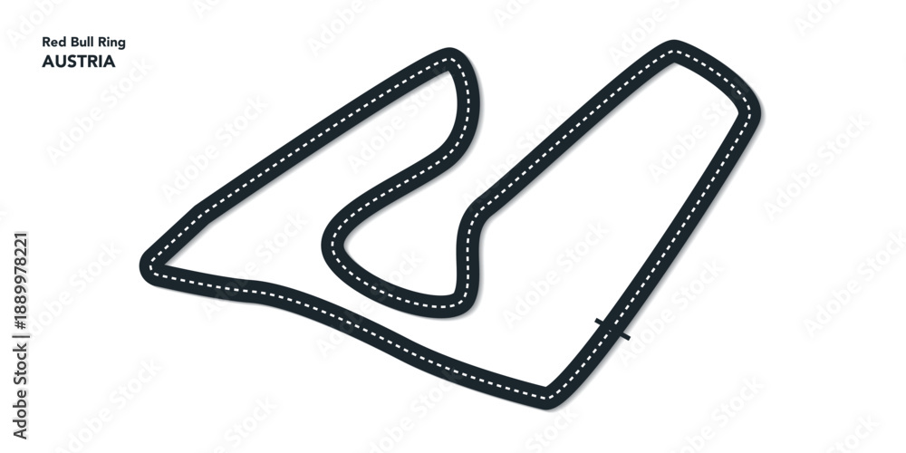 Fototapeta premium F1 Austria Grand Prix, Red bull ring Circuit Vector for moto, autosport, Wavy road with curves and speed path. Top view of race track. vector illustration isolated transparent background. 