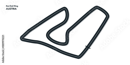 F1 Austria Grand Prix, Red bull ring Circuit Vector for moto, autosport, Wavy road with curves and speed path. Top view of race track. vector illustration isolated transparent background.	