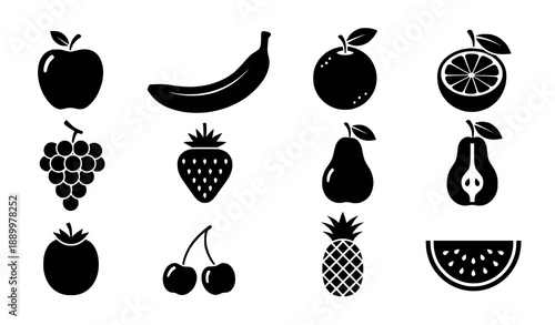 Minimal Black Fruit Silhouette Icons Collection Vector Illustration