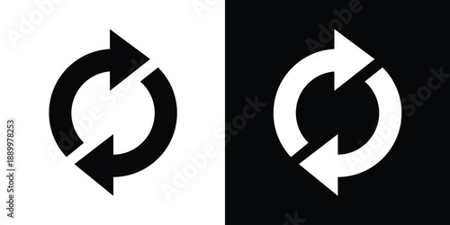 Circular refresh or synchronize icon with two arrows. Vector symbol for update, reload, rotation, and process. Minimalist flat design suitable for mobile apps and website interface buttons.