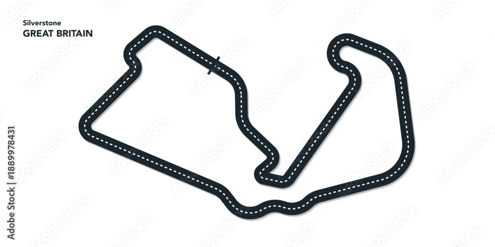 Fototapeta premium F1 Great britain Grand Prix, Silverstone Circuit Vector for Moto GP, Autosport, Wavy road with curves and speed path. Top view of race track. vector illustration isolated transparent background. 