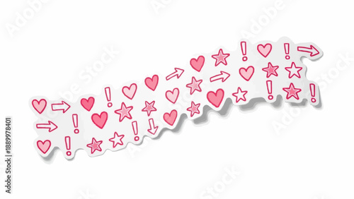 Pink sticker set with hearts stars and exclamation marks on white