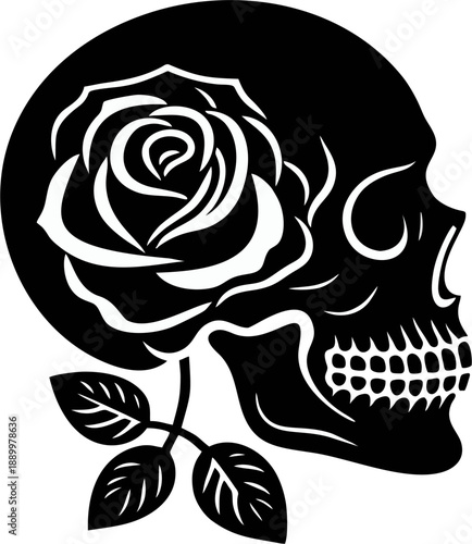 Skull with Rose Black Silhoue...