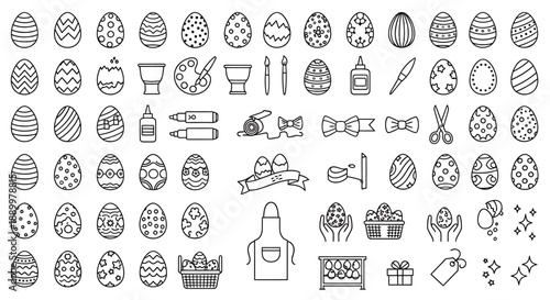 Easter egg design elements hand drawn icons for holiday celebration spring festival painting crafting and gift giving