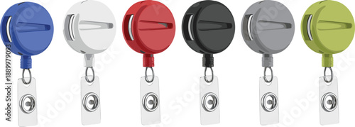 Retractable badge reels, colorful ID holders, workplace accessories, clip-on design, security pass tools, office supplies, plastic round casings