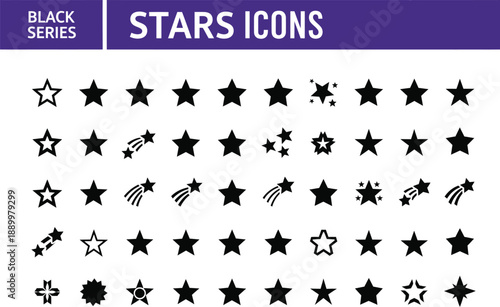 Modern black star icons and shooting star graphics, perfect for adding dynamic flair to web design, presentations, and creative artwork.
