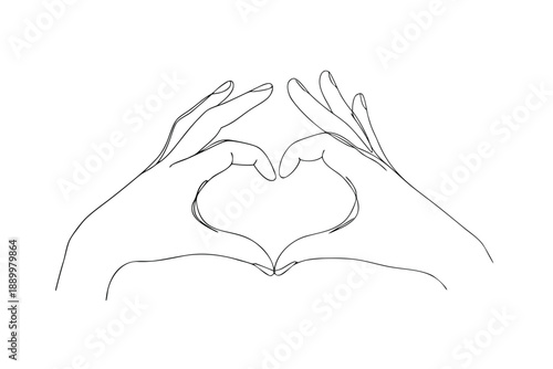 Continuous line art of heart hands