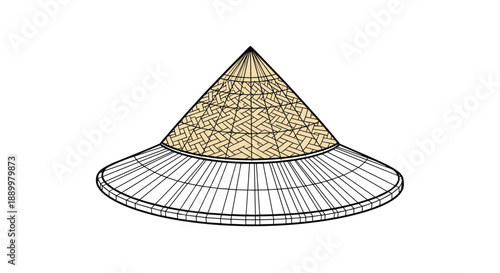 Traditional asian conical straw hat made from bamboo isolated on a white background for agricultural and cultural travel concepts.