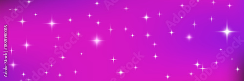 Purple pink gradient background. Neon night shimmering texture with elegant abstract backdrop. Horizontal cover with starry pattern. Fuchsia paper gradation vector bg.