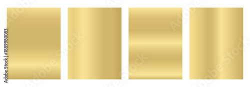 Gold brass texture vertical poster templates. Vector wall warm metallic gradient set. Smooth golden gradation. Collection soft cooper bg. Elegant brass gradient with polished metallic sheen.