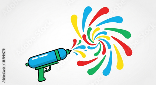 Colorful Streamer Gun Shooting Rainbow Ribbons Isolated on White Background