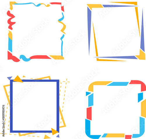 幾何学的な形状とポップな配色で構成したカラフルフレームのバリエーションセット｜見出しやテキスト装飾に使いやすいモダンなデザイン素材イラスト
