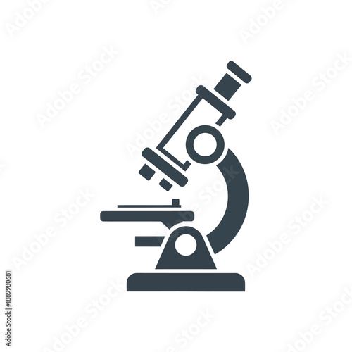 Microscope illustration on a laboratory bench viewed from the side
