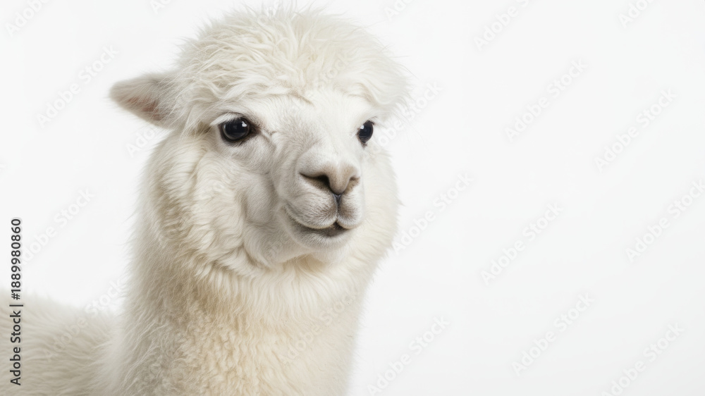 Fototapeta premium White Alpaca Portrait With Soft Wool And Gentle Expression For Stock Photo Use