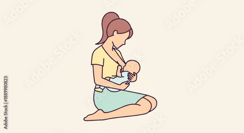 Mother Breastfeeding Baby on White Background