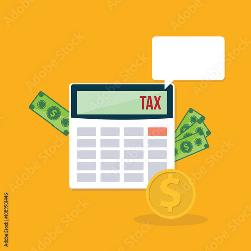 Calculator with money concept income tax calculation. Calculating income tax payment, business, finance and investment concept