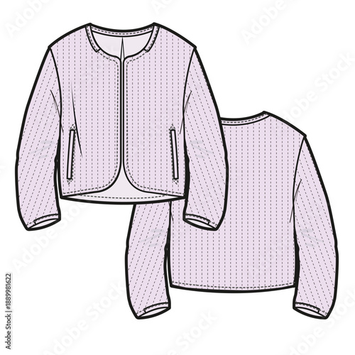Girls cardigan design technical flat sketch vector mockup template.