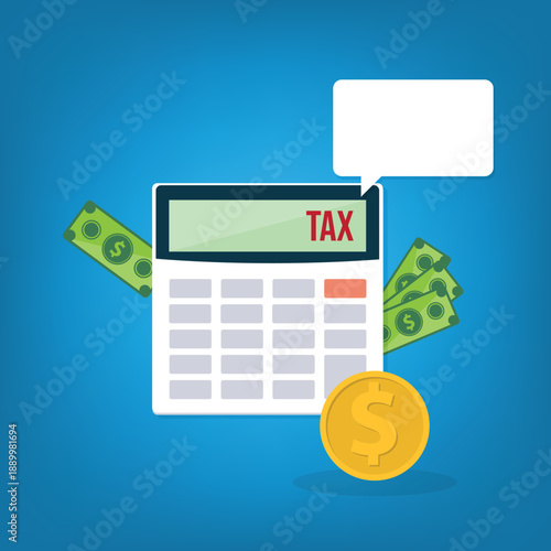 Calculator with money concept income tax calculation. Calculating income tax payment, business, finance and investment concept