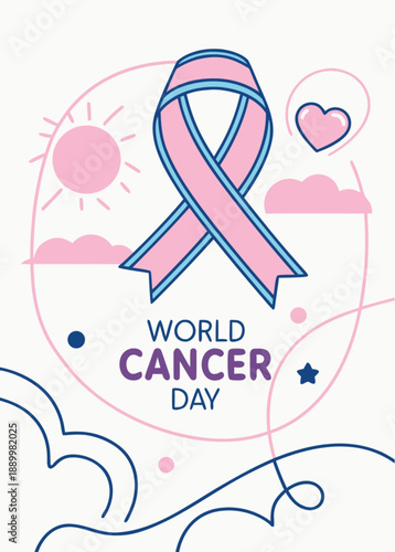 World Cancer Day Health Awareness Flat Vector Illustration