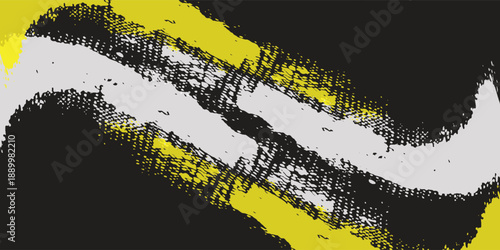Black and yellow abstract background with brush stroke and halftone style. abstract grunge