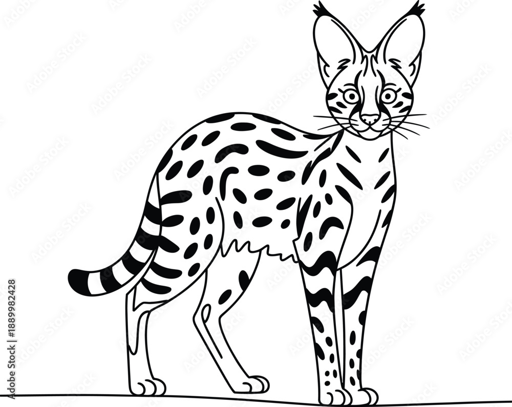 Fototapeta premium Black and white spotted cat standing on a line