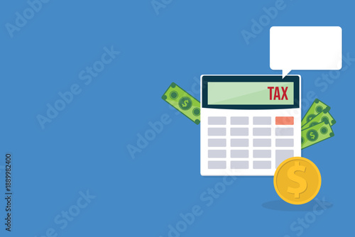 Calculator with money concept income tax calculation. Calculating income tax payment, business, finance and investment concept