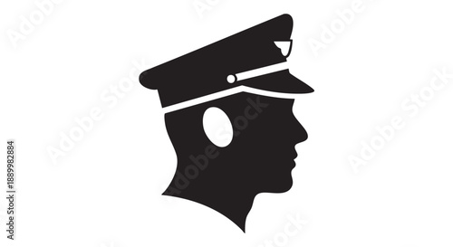 Silhouette of a police officer in uniform viewed from the side