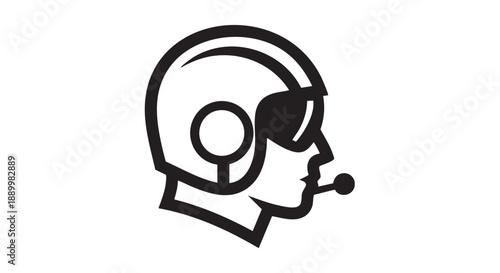 A person wearing a headset with a microphone is depicted in a simple line art illustration from a side viewpoint.