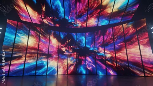 Large colorful led screen display abstract nebula explosion dynamic light stage vibrant LED stage screen abstract colorful light burst immersive