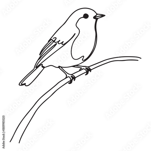 Minimalist One Line Bird Drawing Robin Perched on Branch Sketch