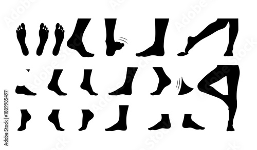 Foot silhouette vector icons human feet and footprints set