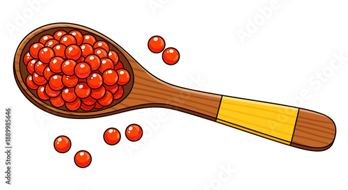 Wooden Spoon with Caviar on Transparent Background Illustration