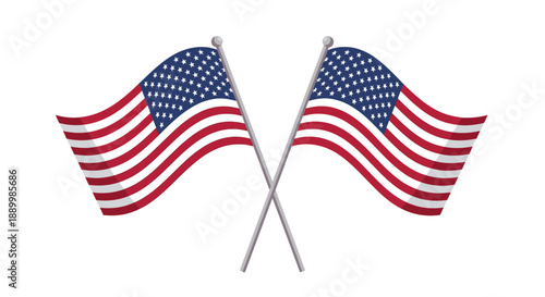Photos Crossed American Flags Icon – USA Patriotism and National Pride Symbol for Celeb