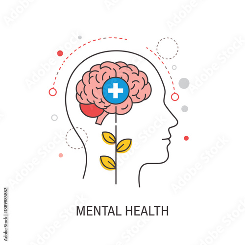 Mental Health Awareness Illustration – Brain Care and Emotional Wellbeing Symbol for Healthcare Design