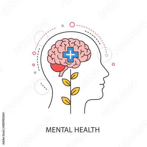 Mental Health Awareness Illustration – Brain Care and Emotional Wellbeing Symbol for Healthcare Design