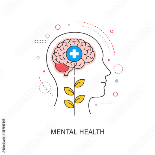Mental Health Awareness Illustration – Brain Care and Emotional Wellbeing Symbol for Healthcare Design