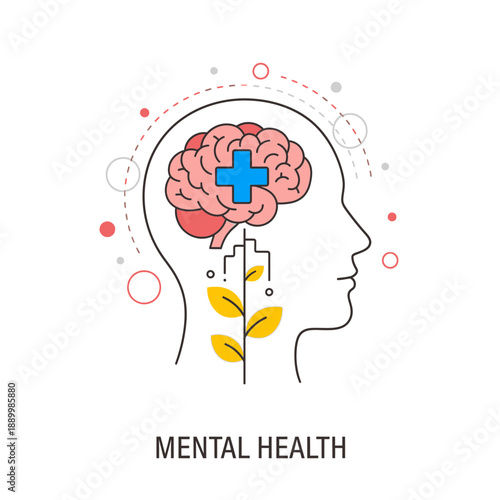 Mental Health Awareness Illustration – Brain Care and Emotional Wellbeing Symbol for Healthcare Design
