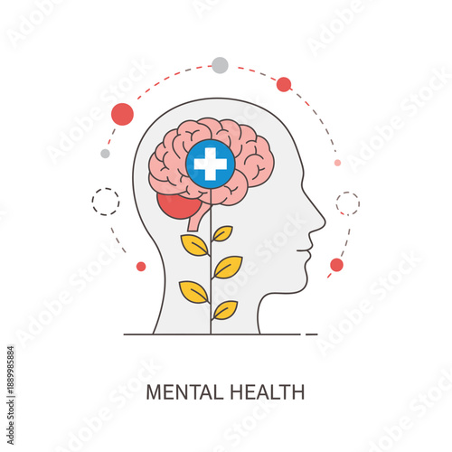Mental Health Awareness Illustration – Brain Care and Emotional Wellbeing Symbol for Healthcare Design