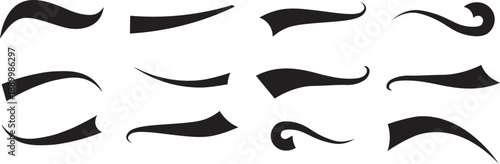 Swooshes text tails, swash underline. football, baseball typography swashes Texting tail for lettering or old varsity sport logo vector for apps or web retro style. Swoosh and swash tails collection