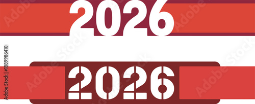 Red horizontal ribbon banner displaying the year 2026 in bold black typography on a transparent background