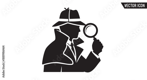 A detective examining evidence closely with a magnifying glass in a professional setting