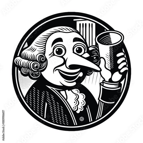 Cartoon George Washington president portrait illustration vector line art on white background