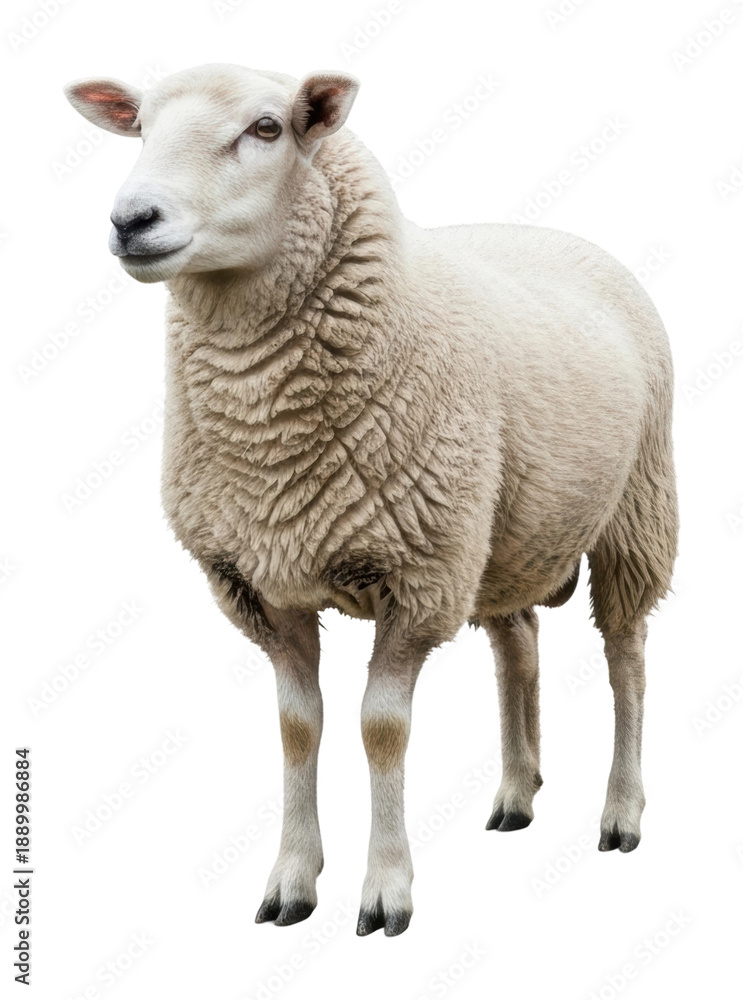 Obraz premium Sheep portrait in natural peaceful farm environment isolated on transparent background