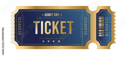 Event Ticket Template with Gold and Blue Vintage Design