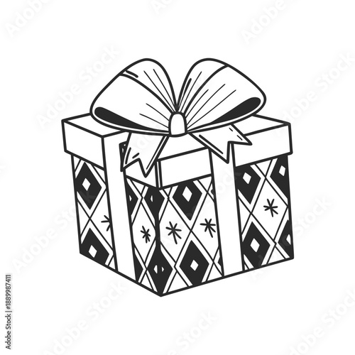 Hand-drawn illustration of a gift box with a bow.